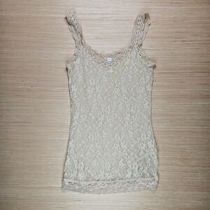 DKNY Lace Cami Tank Top Beige M Lace Mesh Fairy Grunge‎ Whimsigoth